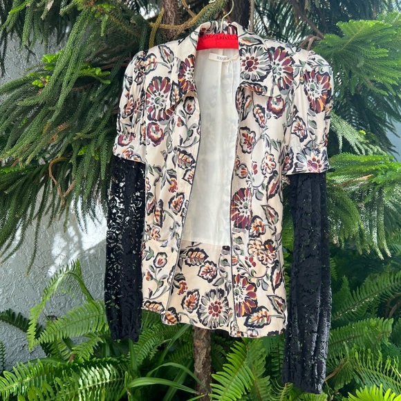 Rodarte White and Burgundy Floral Print Silk Charmeuse Blouse with Collar | FW16 - Picture 16 of 16